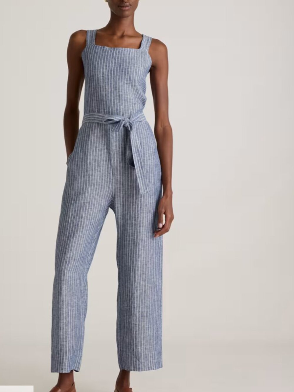 Quince linen jumpsuit Large blue white striped